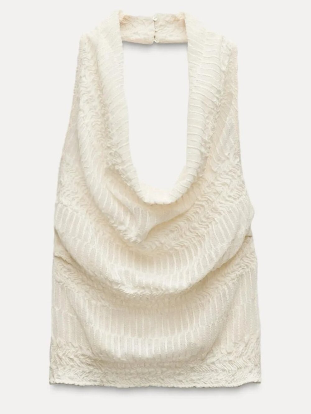 Zara Size Medium Crinkle Sheer Textured Halter Top in Ecru